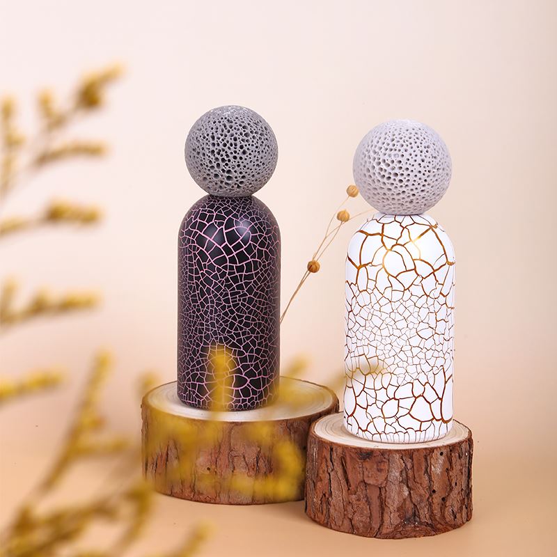 Luxury 100ml Spray Crackle Glass Perfume Bottle With Hollow Round Cap